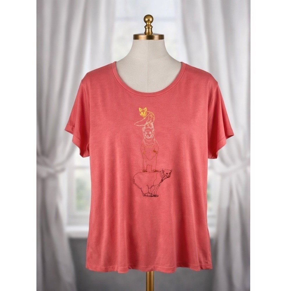 Columbia Daisy Days Graphic Tee Women's  XXL 2x Pink T Shirt Fox Bear‎ Top